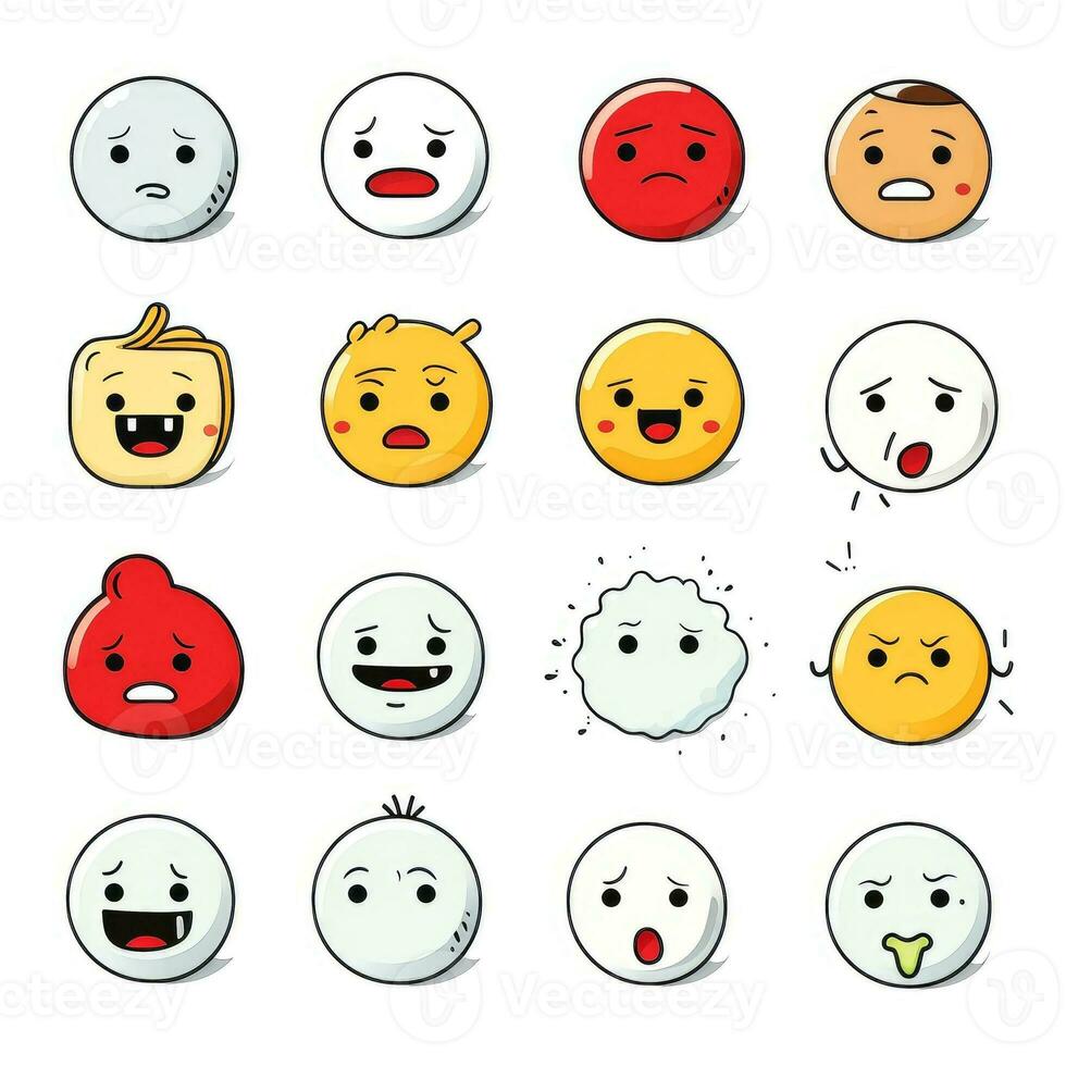 Set of cartoon faces expressions, face emojis, stickers, emoticons, cartoon funny mascot characters face set, Generative AI illustration photo