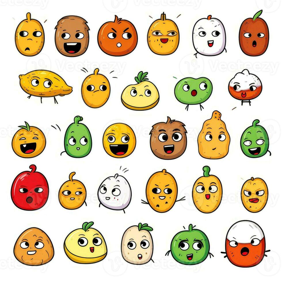 Set of cartoon faces expressions, face emojis, stickers, emoticons, cartoon funny mascot characters face set, Generative AI illustration photo