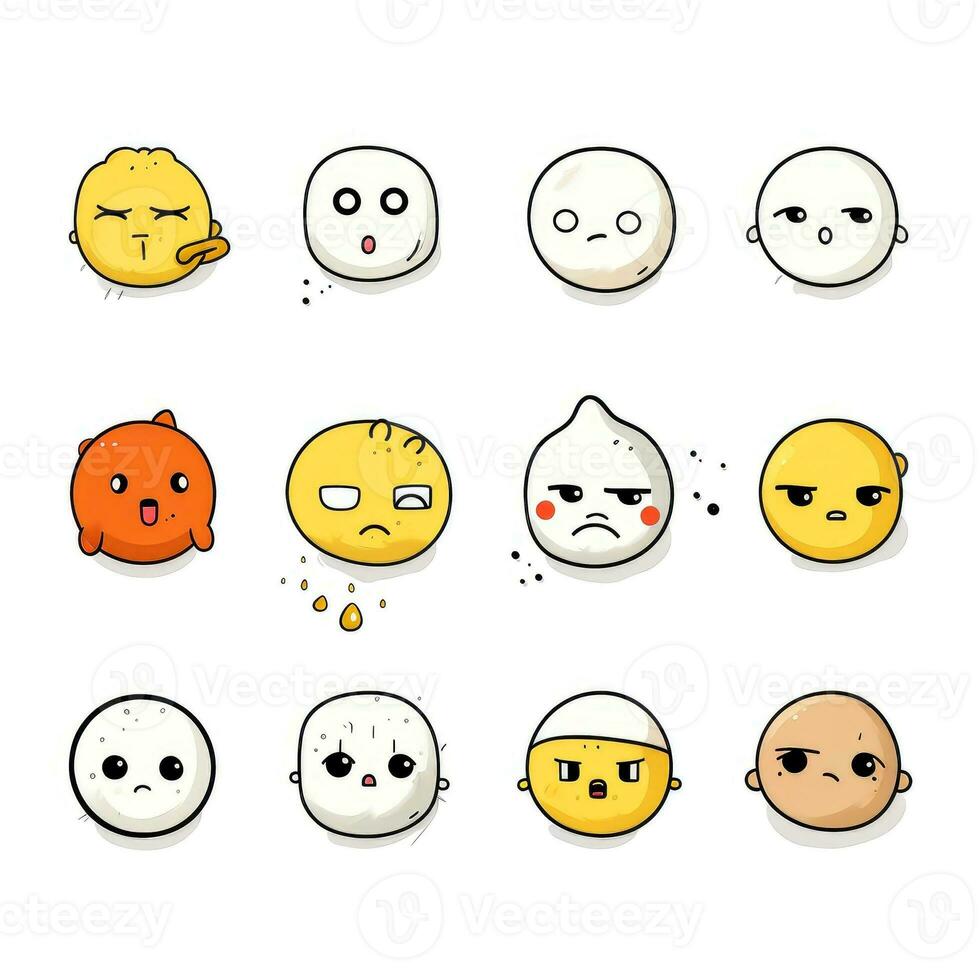 Set of cartoon faces expressions, face emojis, stickers, emoticons, cartoon funny mascot characters face set, Generative AI illustration photo