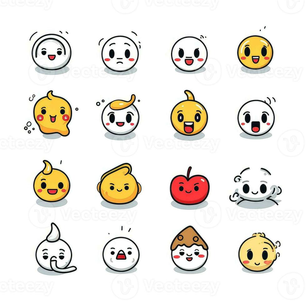 Set of cartoon faces expressions, face emojis, stickers, emoticons, cartoon funny mascot characters face set, Generative AI illustration photo