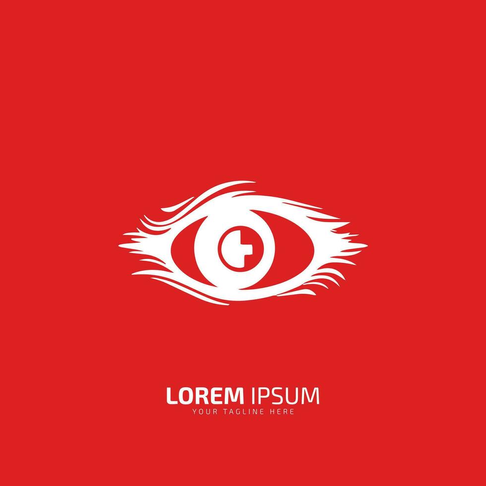 a logo of eye, eye icon, eye vector silhouette on red background