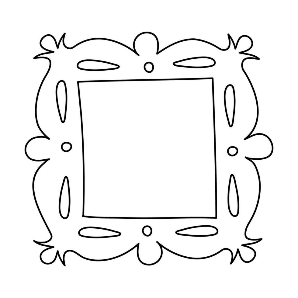 Graceful doodle hand drawn photo frame isolated on white background. Beautiful vector element, mirror, home decor.