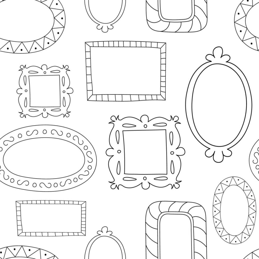 Seamless pattern vintage doodle frames on a white background. Simple minimalistic hand drawn photo frames, classic retro images. vector