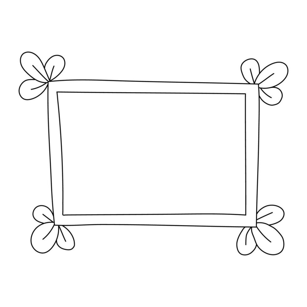 Cute vector doodle photo frame isolated on white background. Hand drawn element with beautiful retro decor.