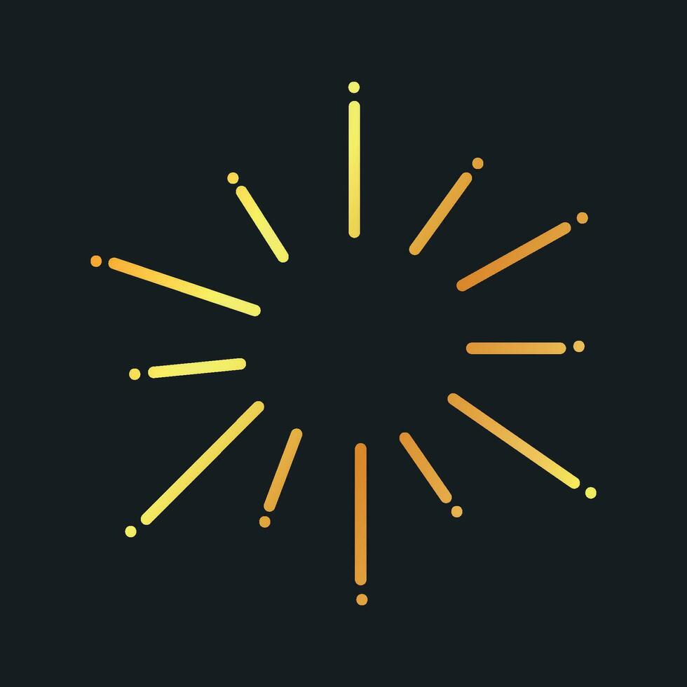 Golden sun flare isolated on dark background. Cute minimalistic vector element, sun emblem, vintage drawing.
