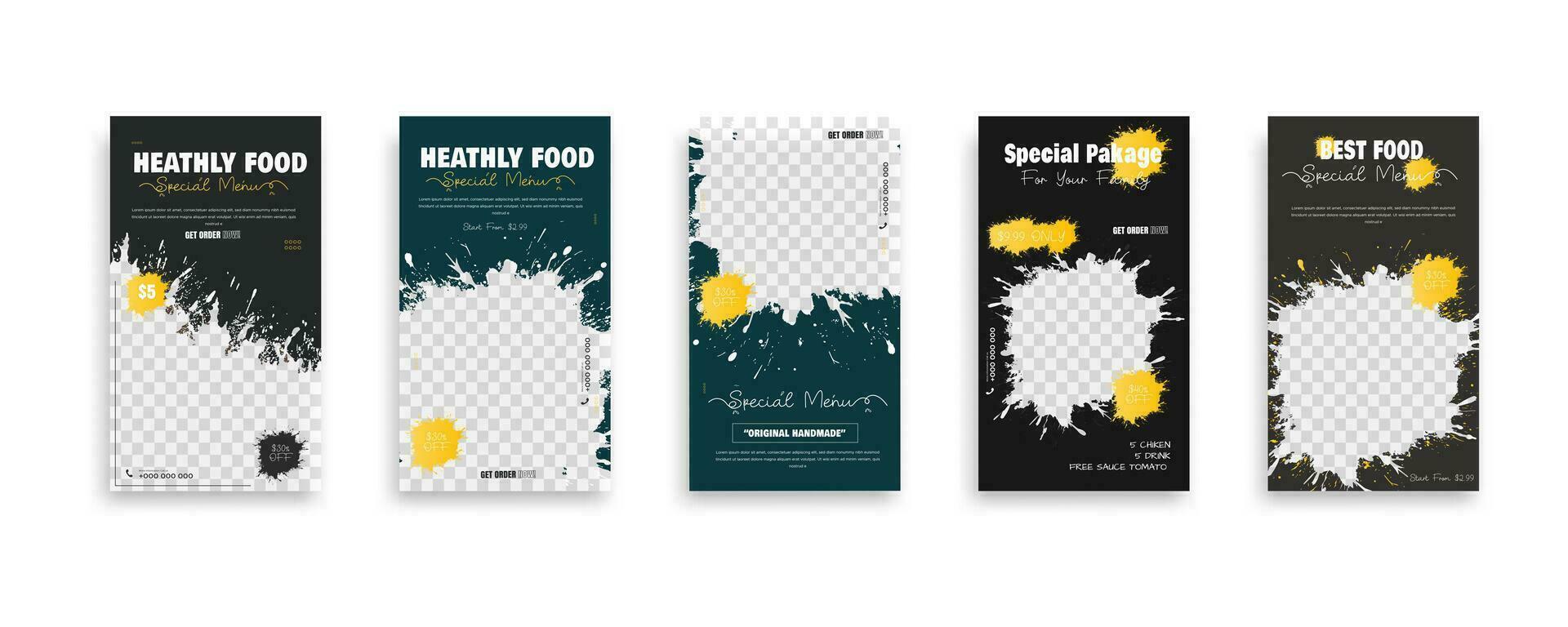 set of food post story social media banner template design. vector