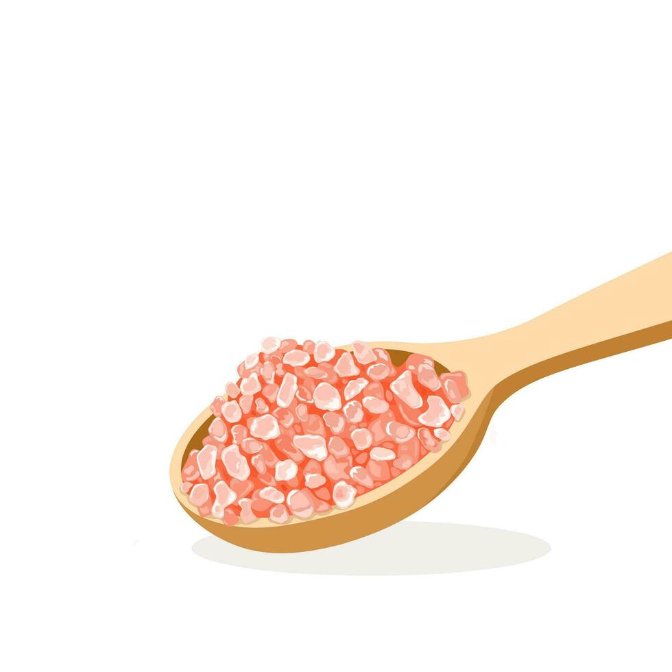 Vector illustration, Himalayan pink salt in a wooden spoon, isolated on