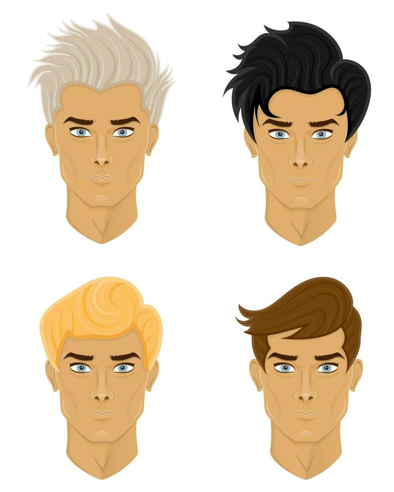 face young man with different hairstyles vector illustration isolated on white background