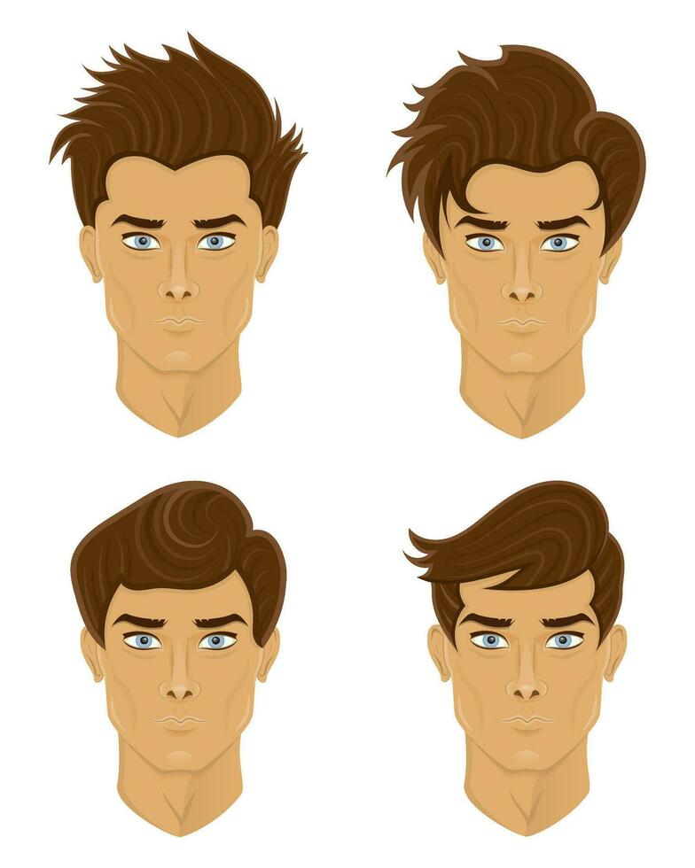 face young man with different hairstyles vector illustration isolated on white background