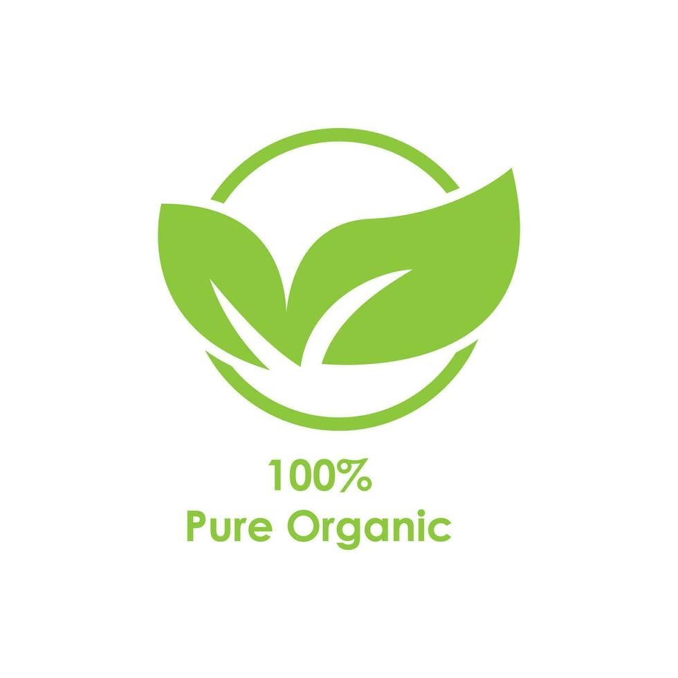 100 Percent Pure Organic Logo Icon Natural Icon Pure Leaf Stamp Leaf Rounded Seal vector