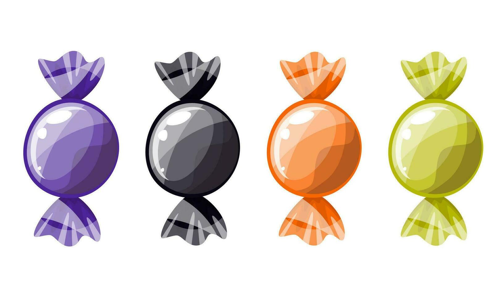 A set of candies, lollipops in different wrappers in Halloween style. Trick or treat, Halloween holiday. Elements for design. Cartoon vector illustration