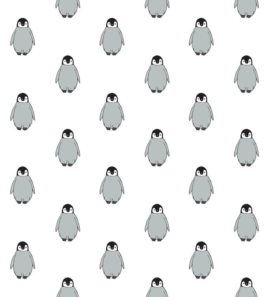 Vector seamless pattern of flat baby penguin