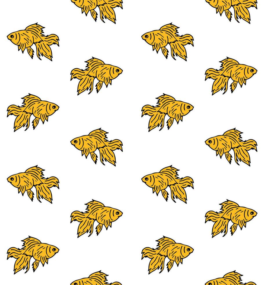 Vector seamless pattern of sketch golden fish
