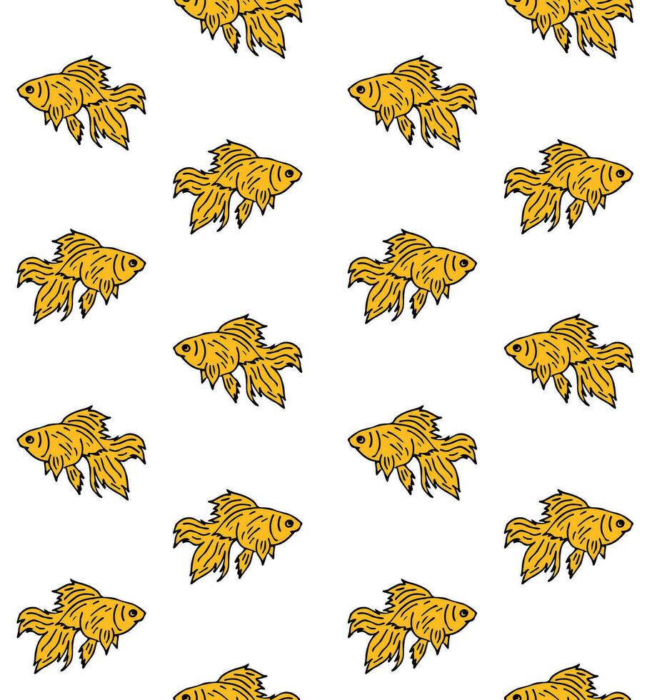 Vector seamless pattern of sketch golden fish