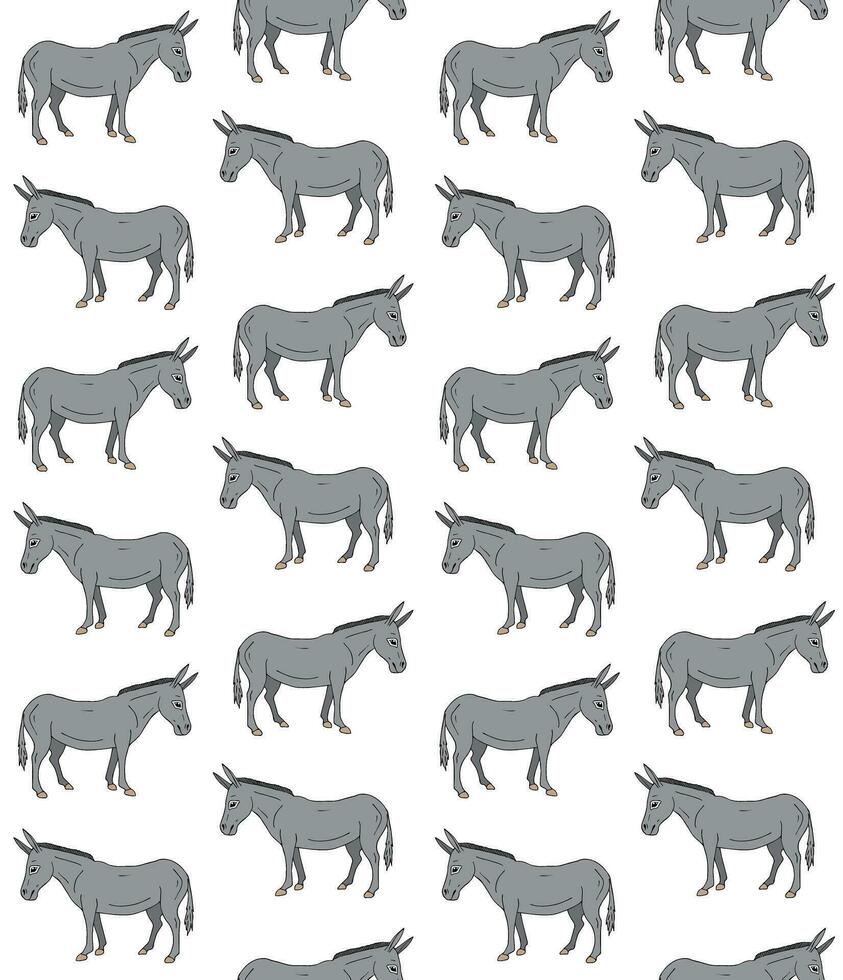 Vector seamless pattern of hand drawn donkey