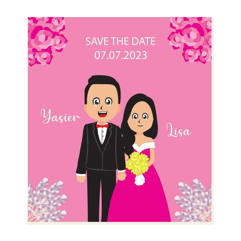 Boda invitación tarjeta con novio y novia vector ilustración gráfico diseño