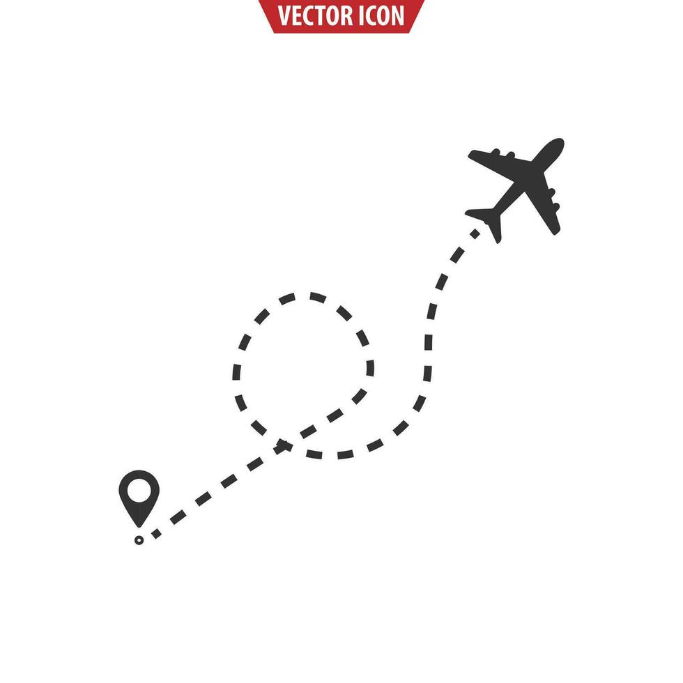 Air plane flight route airplane line path icon. Vector illustration. Airplane travel concept, symbol on isolated background.