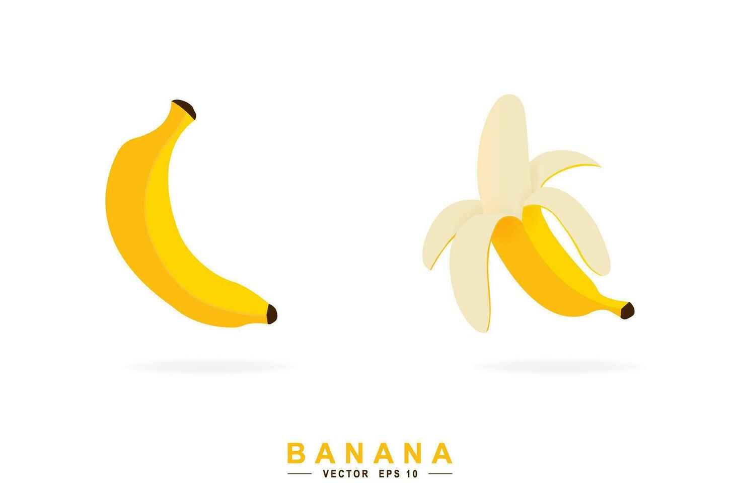 Cartoon style banana and peeled banana. Vegetarian diet. Isolated vector illustration.