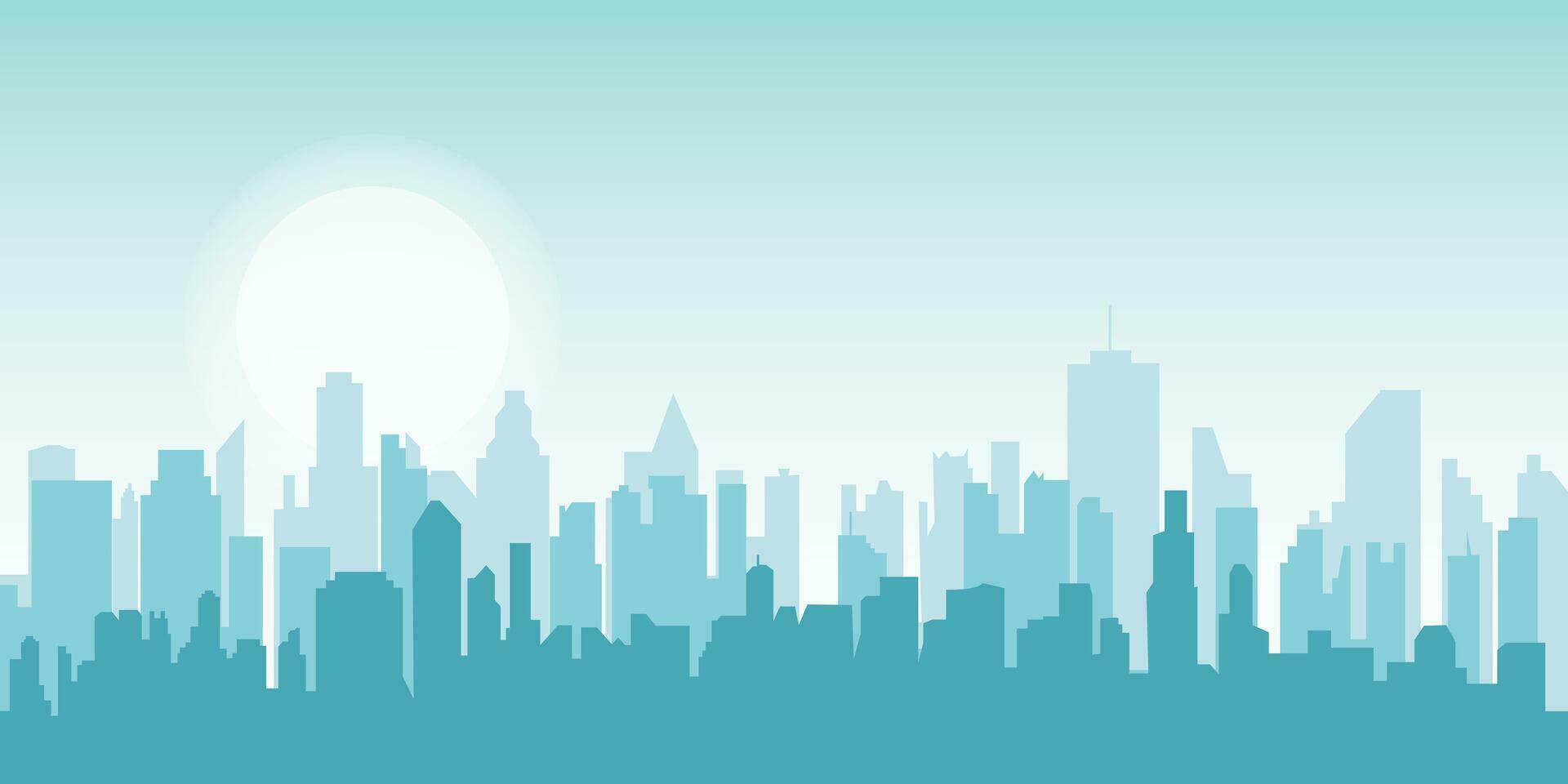 Flat cityscape. Vector illustration. Modern City Skyline, Daytime Panoramic Urban Landscape with Silhouette Buildings and Skyscraper Towers