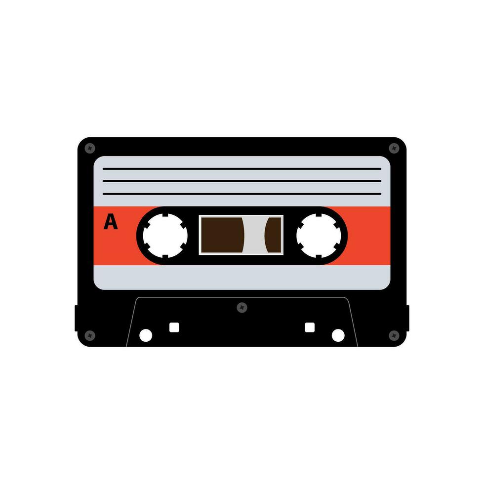 Audio cassette tape flat vector. Drawing isolated on a white background. vector