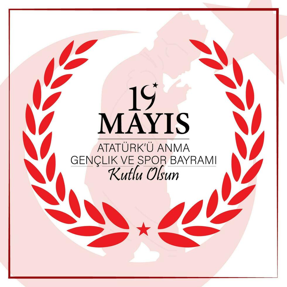 May 19 Ataturk Commemoration Youth Sports Day banner poster design vector illustration. Turkish 19 mayis Atatuku anma genclik ve spor bayrami