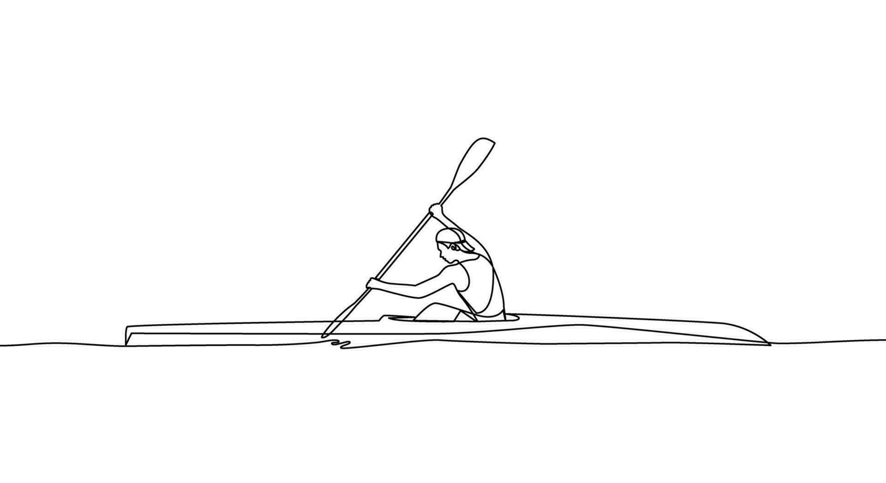 un soltero continuo línea dibujo de un hombre superar el distancia en un canoa. canoa agua tranquila, canoa pique. uno línea dibujo vector ilustración