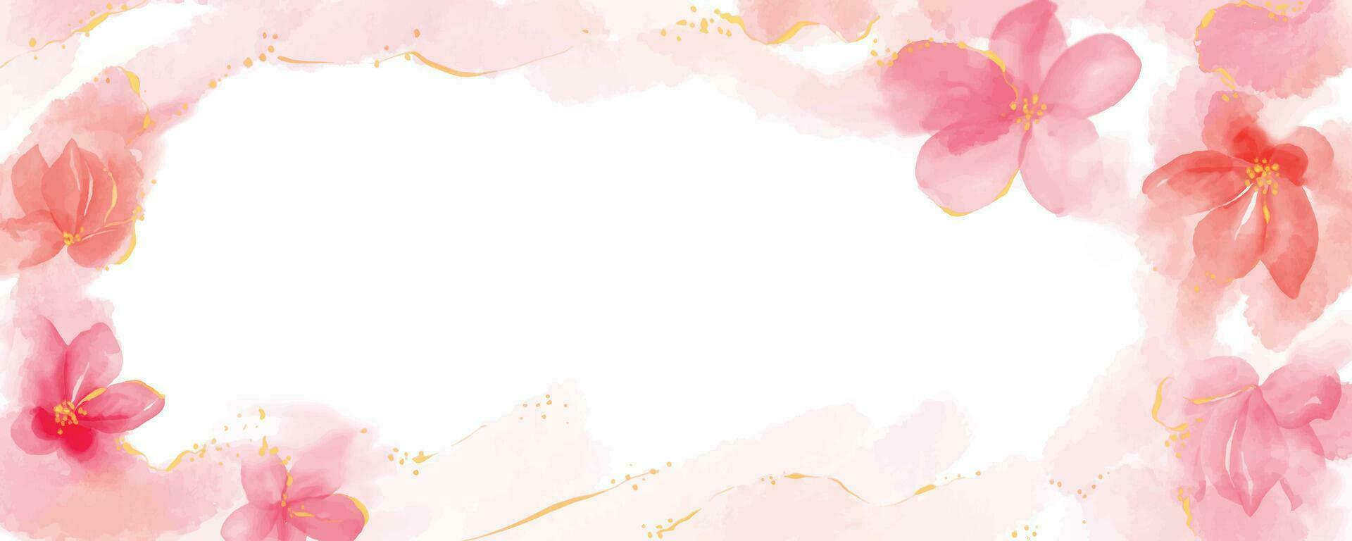 abstract pink gold flower splash watercolor background vector