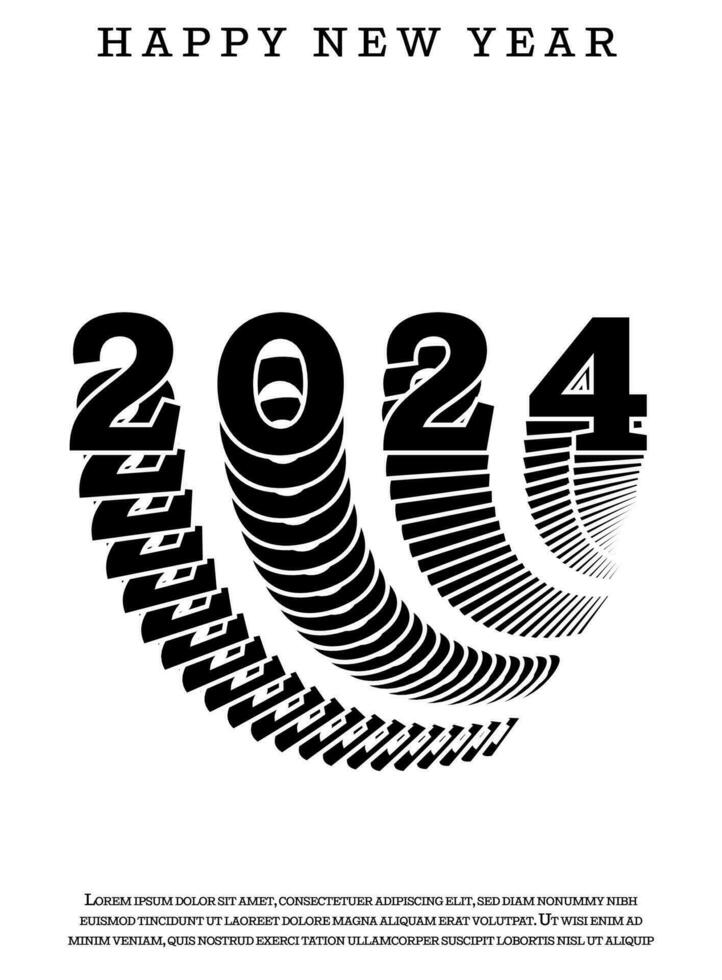 2024 Happy New Year. Template with black and white letter logo for calendar, poster, flyer, banner. vector