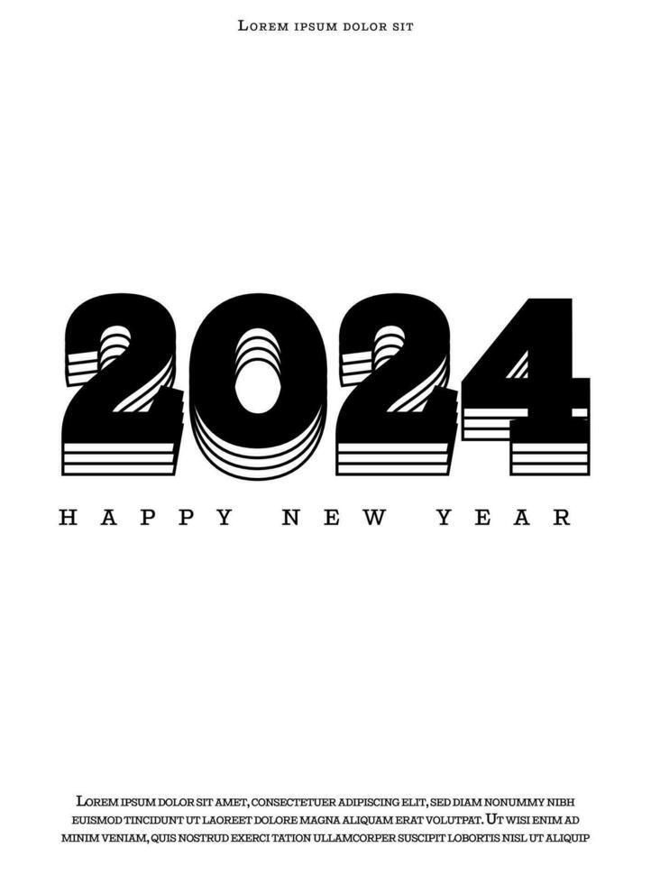 2024 Happy New Year. Template with black and white letter logo for calendar, poster, flyer, banner. vector