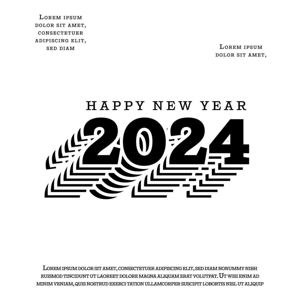 2024 contento nuevo año. modelo con negro y blanco letra logo para calendario, póster, volantes, bandera. vector