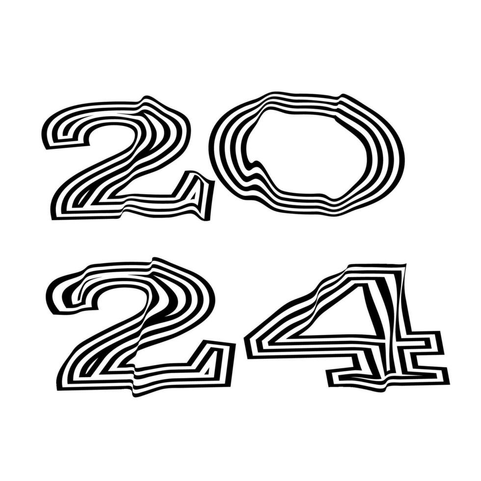 2024 Happy New Year. Template with black and white letter logo for calendar, poster, flyer, banner. vector