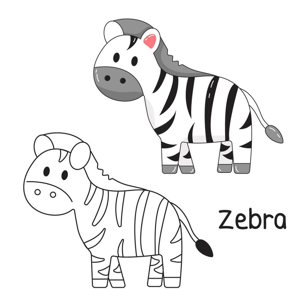 Vector illustration. Coloring book , Coloring zebra. Cartoon animal. Clipart set for nursery poster, Practice skills