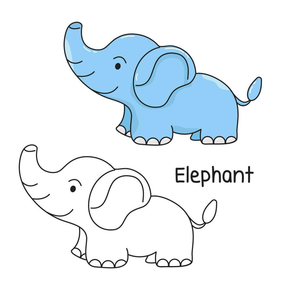 Vector illustration. Coloring book , Coloring Elephant. Cartoon animal. Clipart set for nursery poster, Practice skills