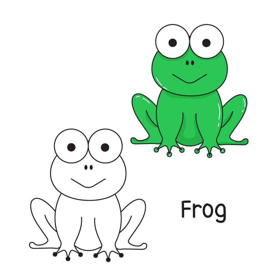 Vector illustration. Coloring book , Coloring frog. Cartoon animal. Clipart set for nursery poster, Practice skills