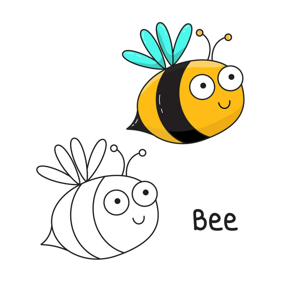 Vector illustration. Coloring book , Coloring Bee. Cartoon animal. Clipart set for nursery poster, Practice skills