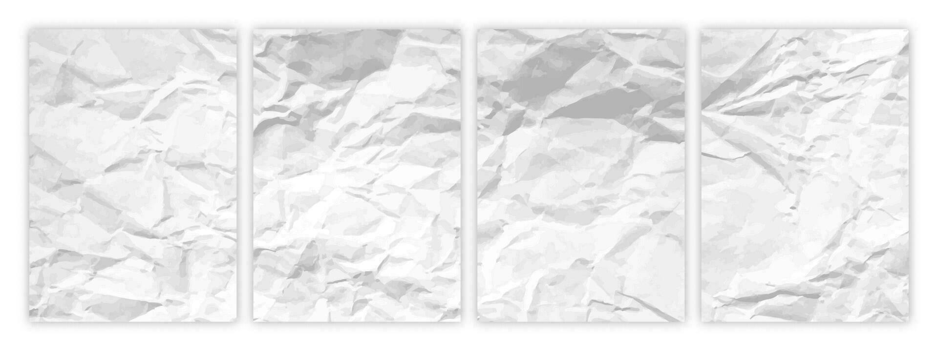 Set of A4 pages crumpled paper vector