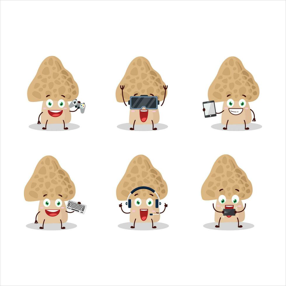 Morel cartoon character are playing games with various cute emoticons vector