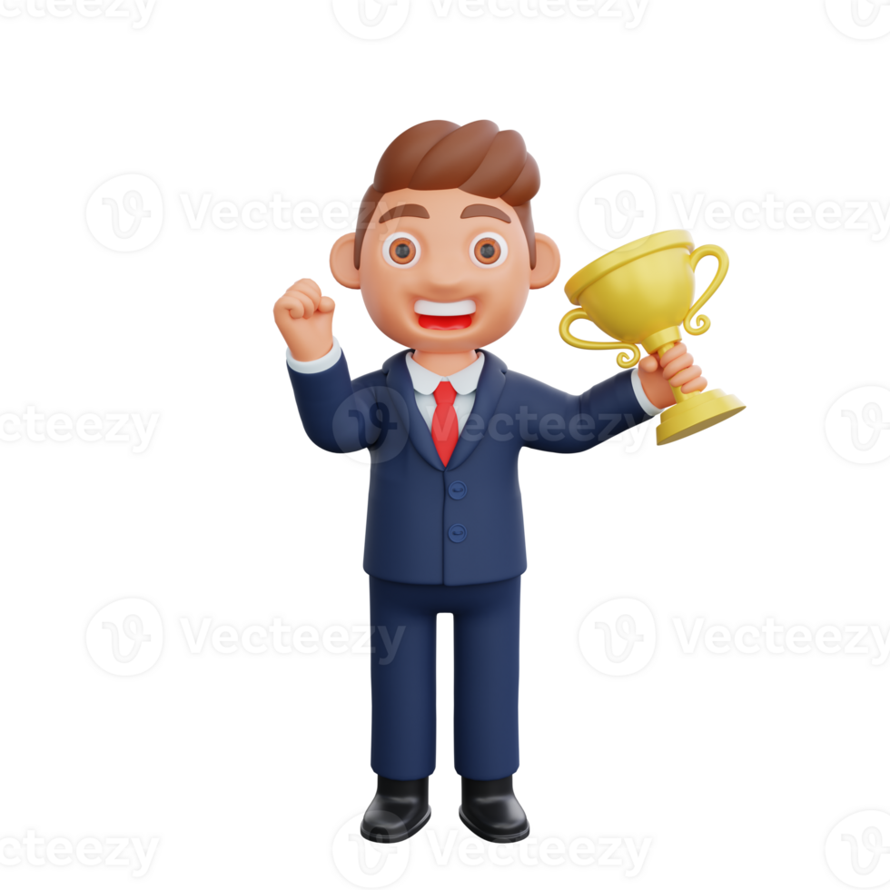 3d Businessman got trophy png