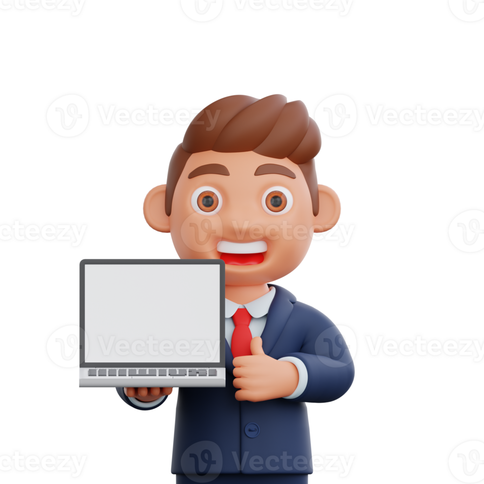 3d Businessman showing laptop screen png