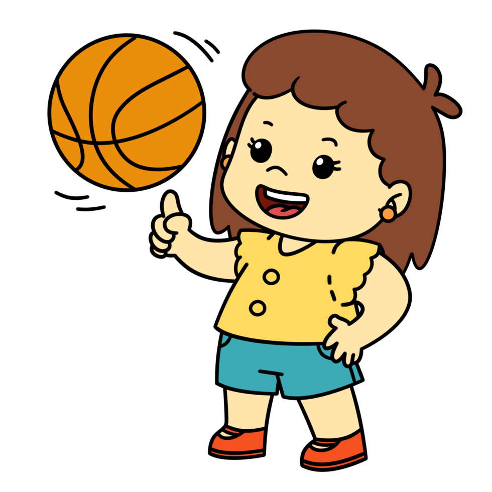 schattig kind meisje Speel basketbal tekenfilm png