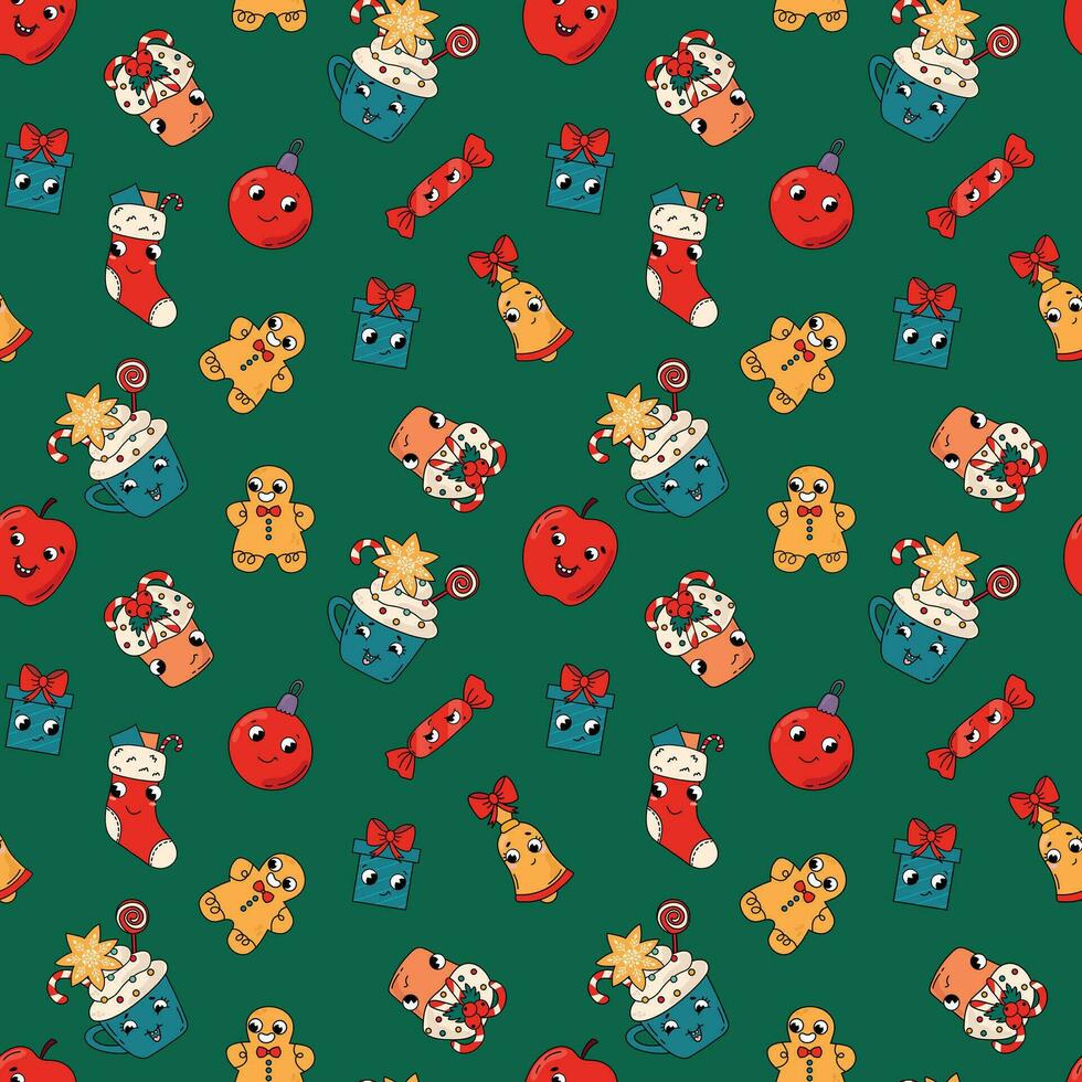 Seamless patterns Christmas in retro style. Design for fabric, textile, wallpaper, packaging. vector