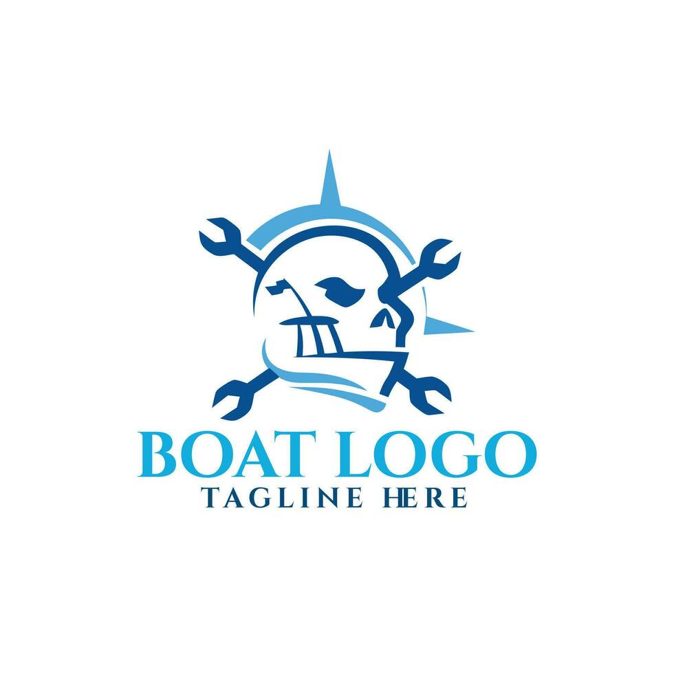 business boat logo with blue waves vector
