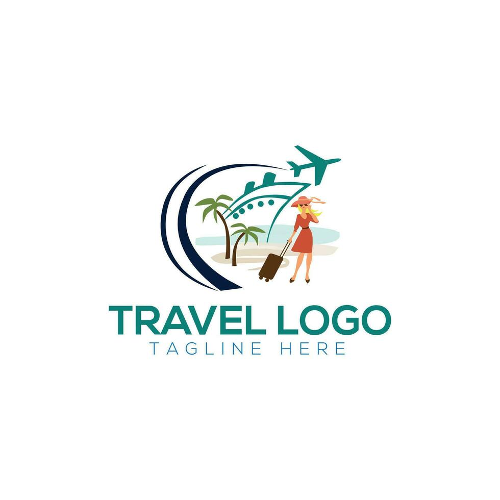 Travel logo. Heart and airplane. Vector illustration.