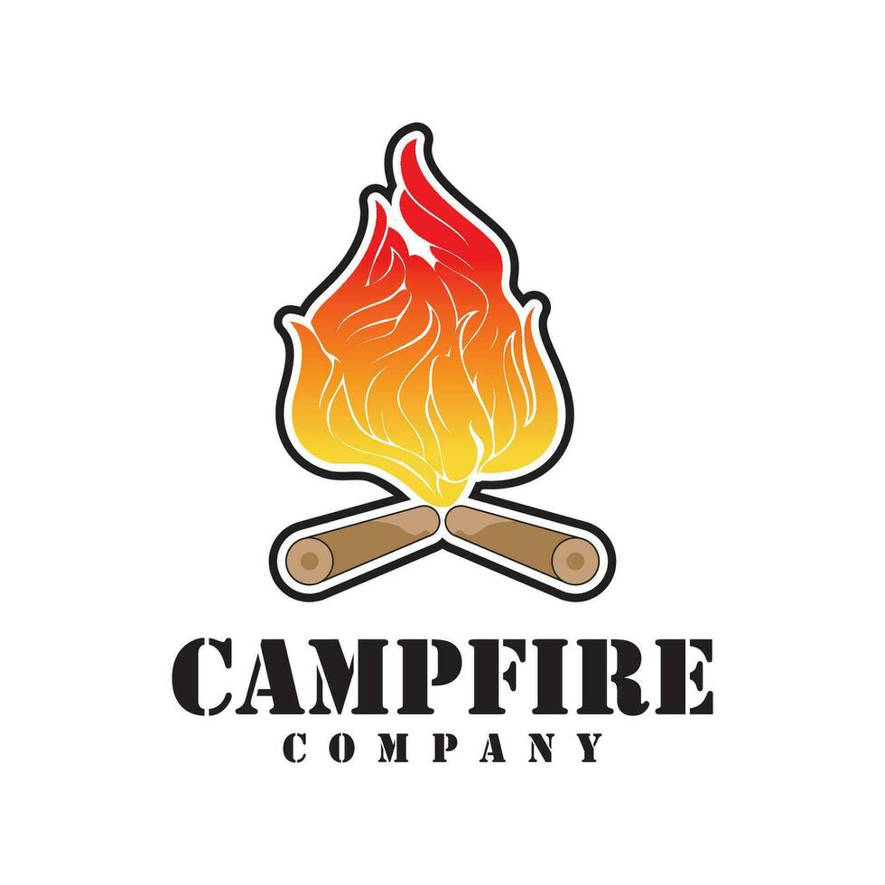 Bonfire Campfire Camp Fire place wood flame vintage retro vector