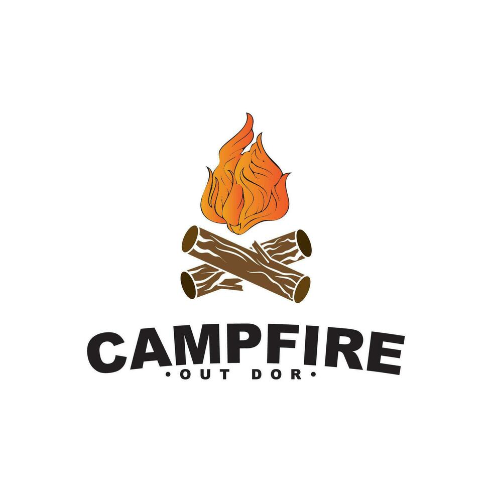 Bonfire Campfire Camp Fire place wood flame vintage retro vector