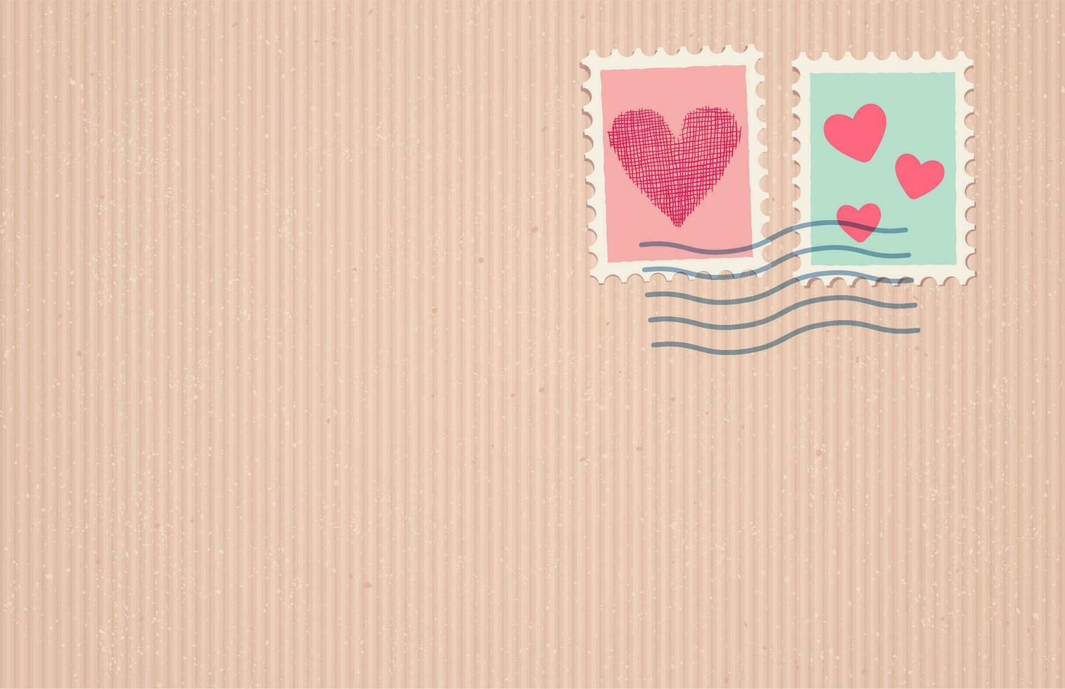 Vector illustration of a old craft paper with post stamp in vintage style for Valentines day.