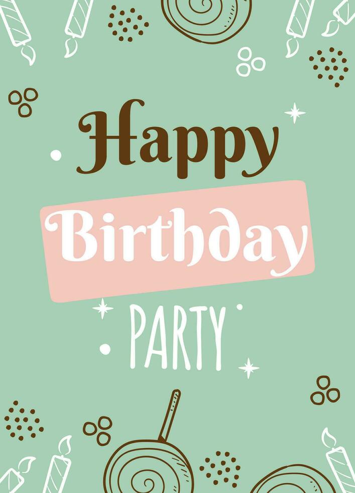 Hand drawn happy birthday party card with flat abstract elements and candles for celebration and greeting vector