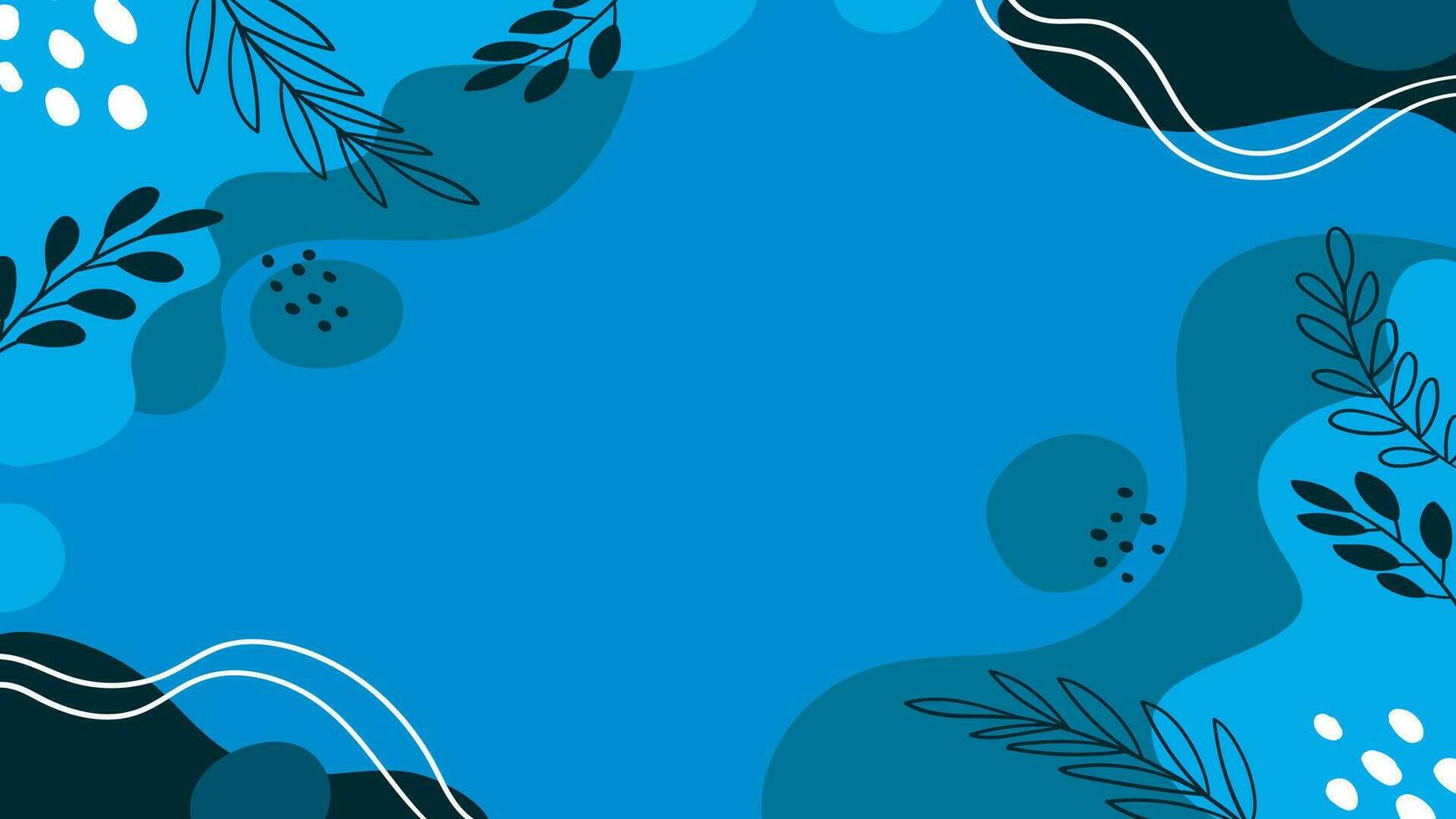 Abstract hand drawn flat design wave fluid line leaves in blue theme background vector