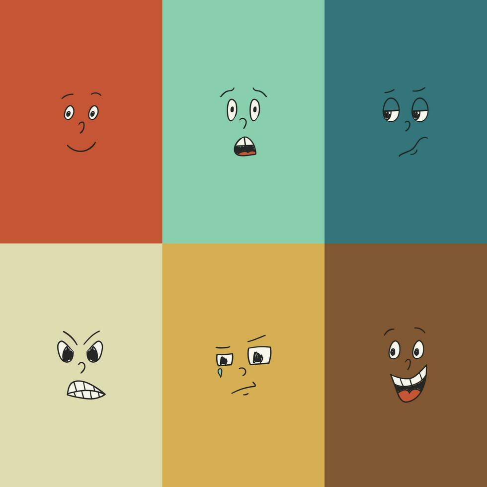 Rectangular colored abstract faces with different emotions in cartoon style-2 vector