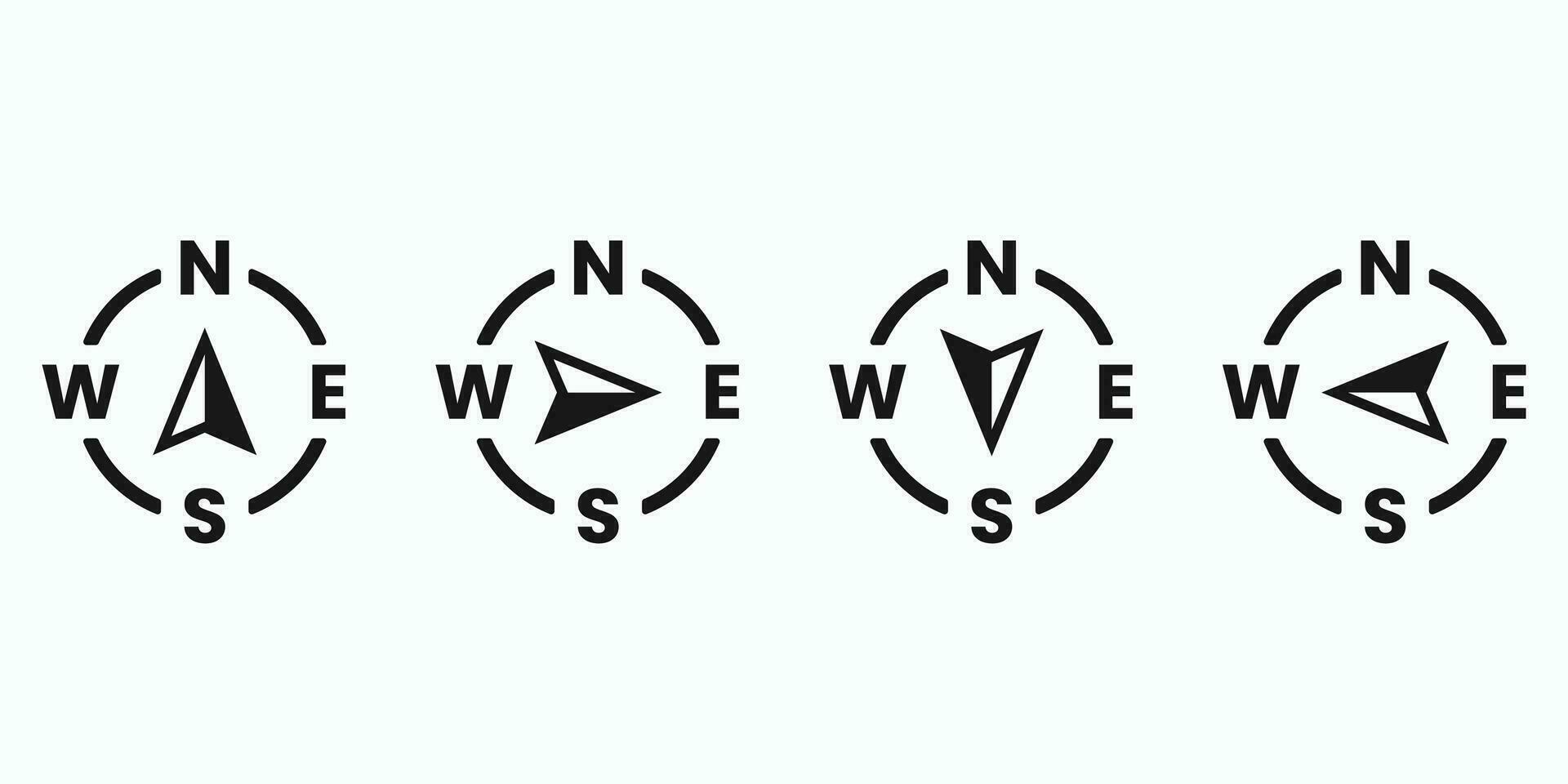 Vector compass icons of north, south, east, and west direction. Map symbol. Arrow icon.
